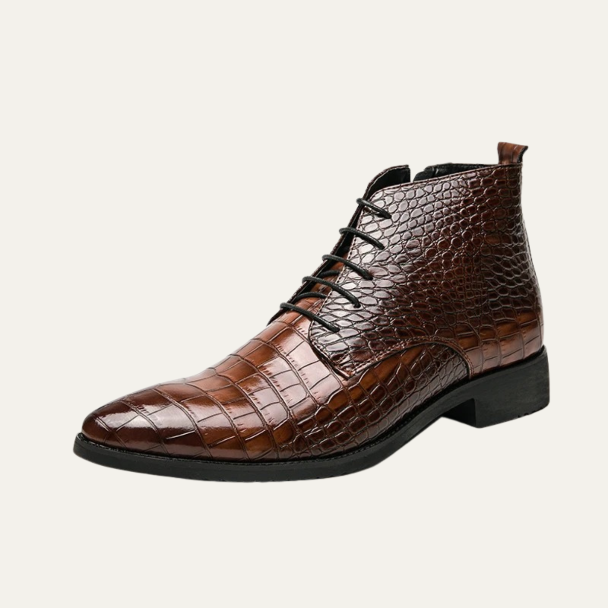 Men's Brown Leather Alligator Print Ankle Boots - Nocini