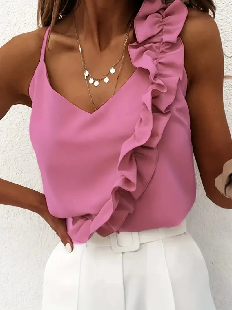 Women's Strapless V-Neck Ruffle Top