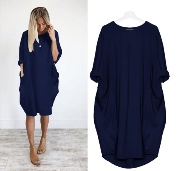 Casual Loose Fit Women's Midi Dress with Pockets