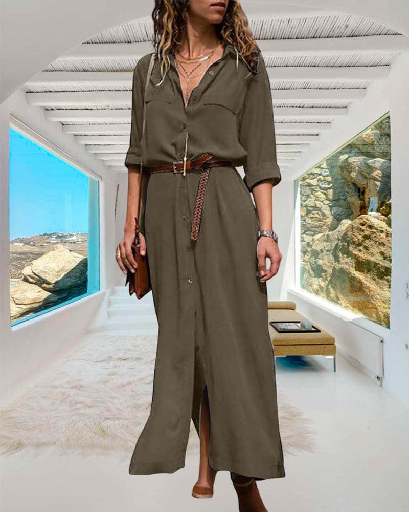 Casual Women's Long Sleeve Shirt Dress - Nocini