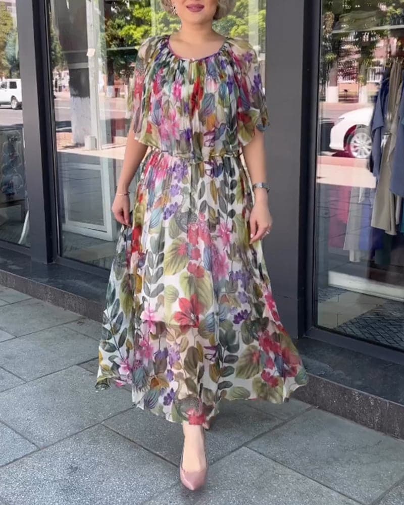 Lovely Floral Maxi Dress with Short Sleeves
