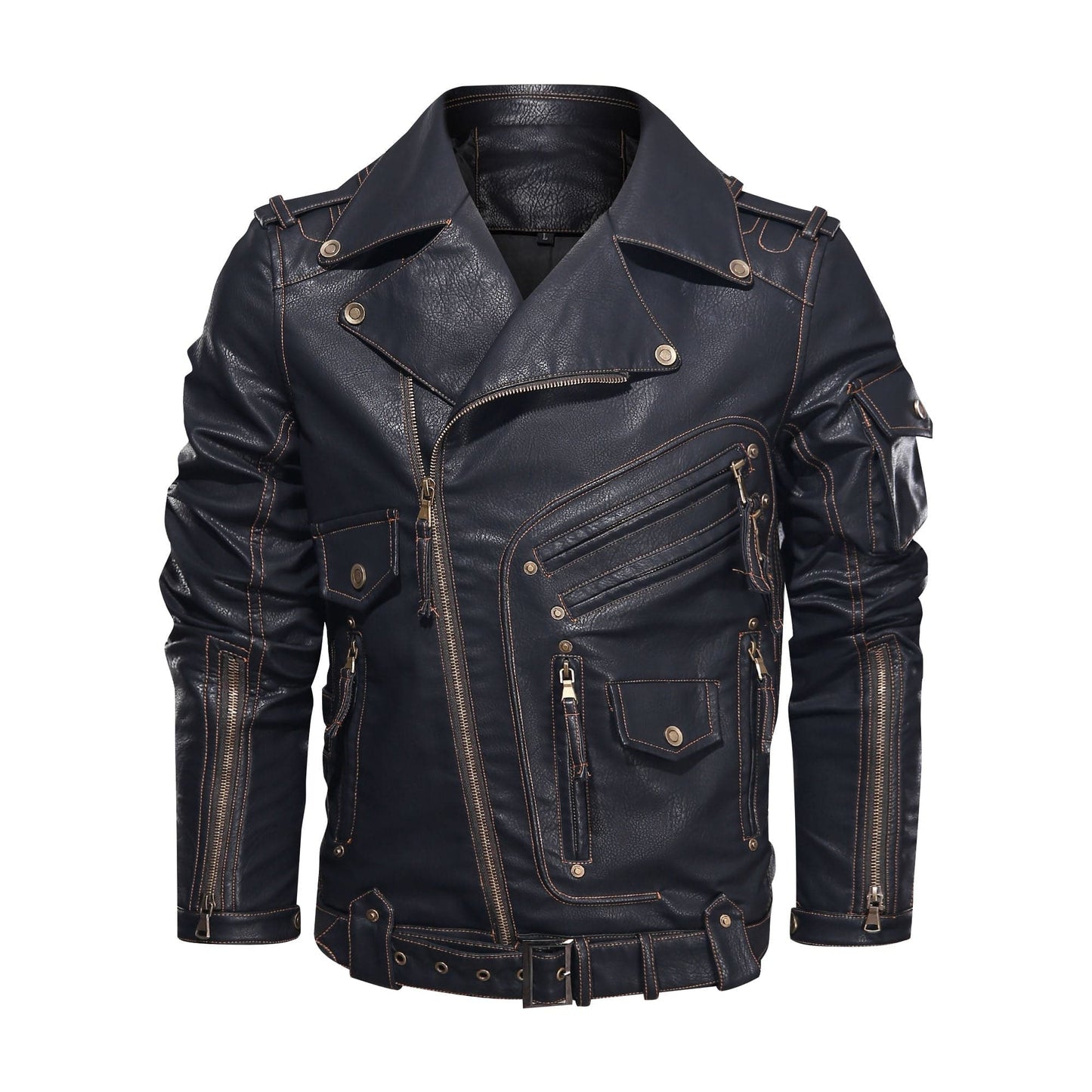 Classic Black Leather Biker Jacket - Nocini