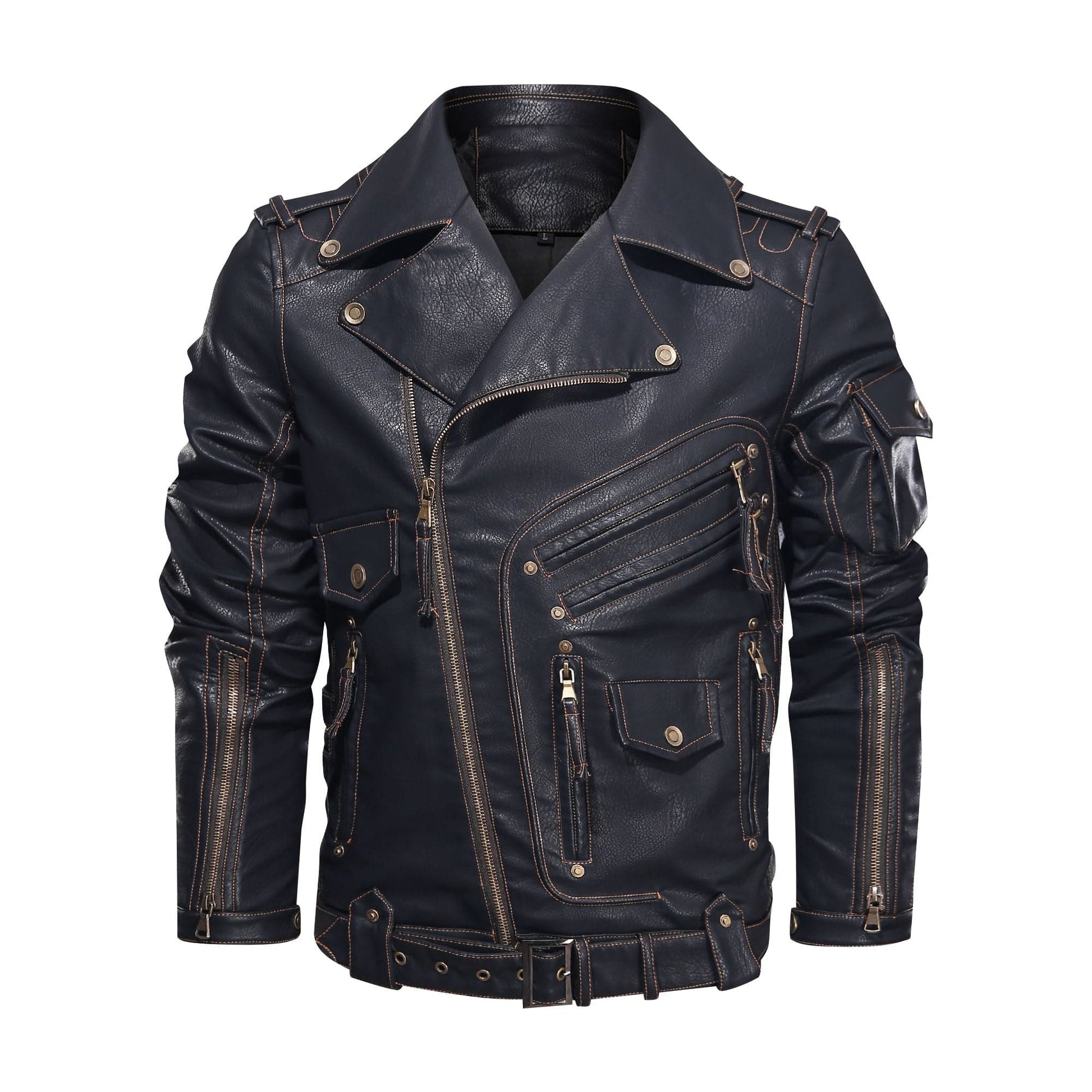 Classic Black Leather Biker Jacket - Nocini