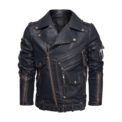 Classic Black Leather Biker Jacket - Nocini