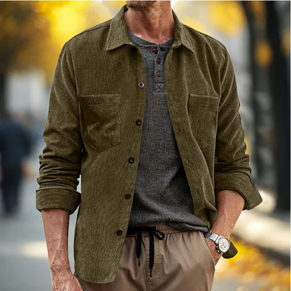Slim Fit Men's Corduroy Button Up Shirt Jacket