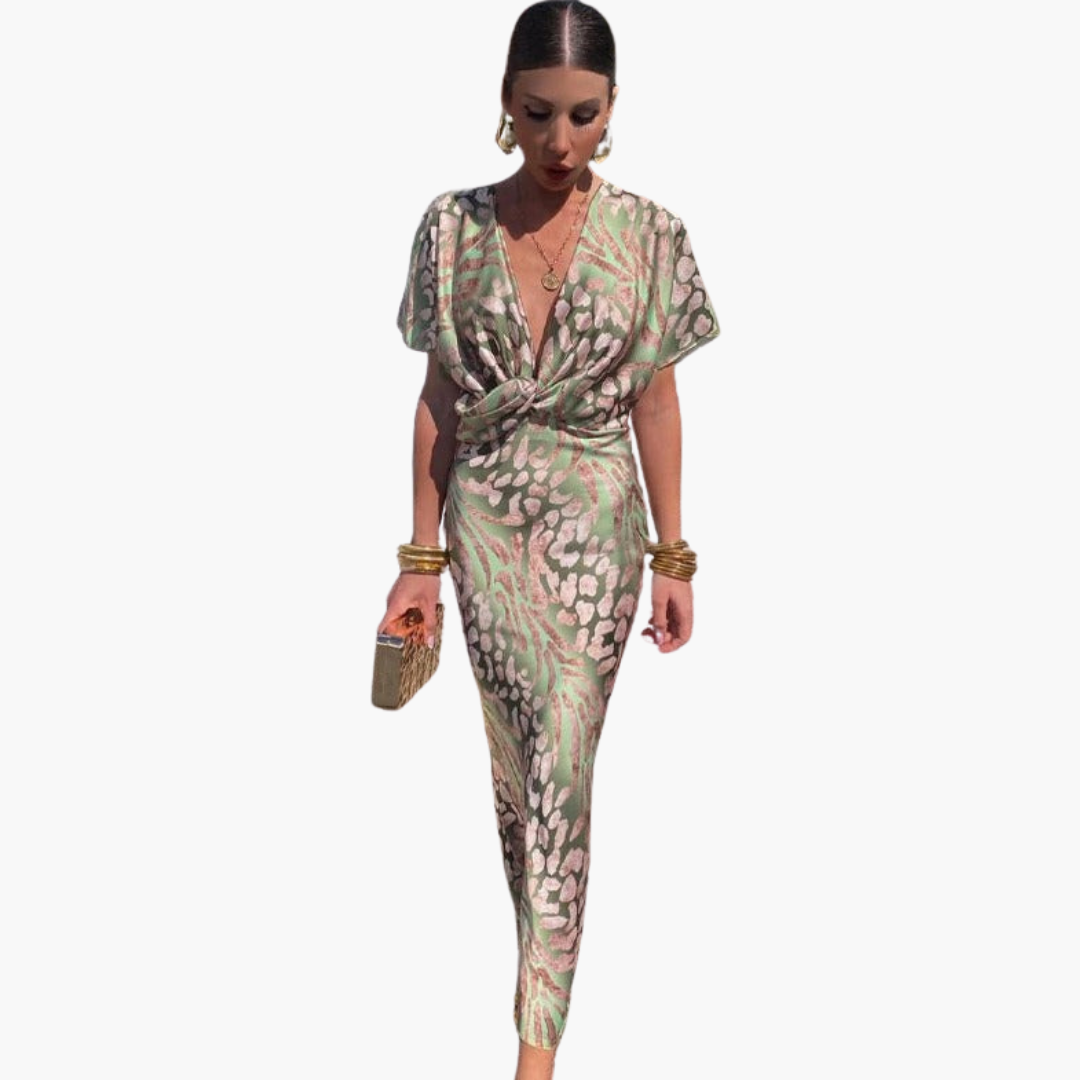 Feminine V Neck Knee Length Summer Dress - Olytrend