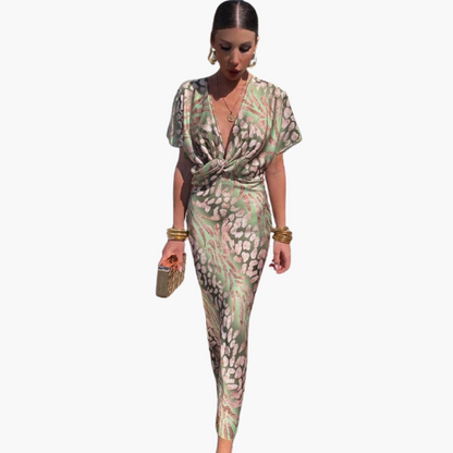Feminine V Neck Knee Length Summer Dress - Olytrend