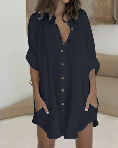 Relaxed Fit Women's Long Sleeve Shirt Dress
