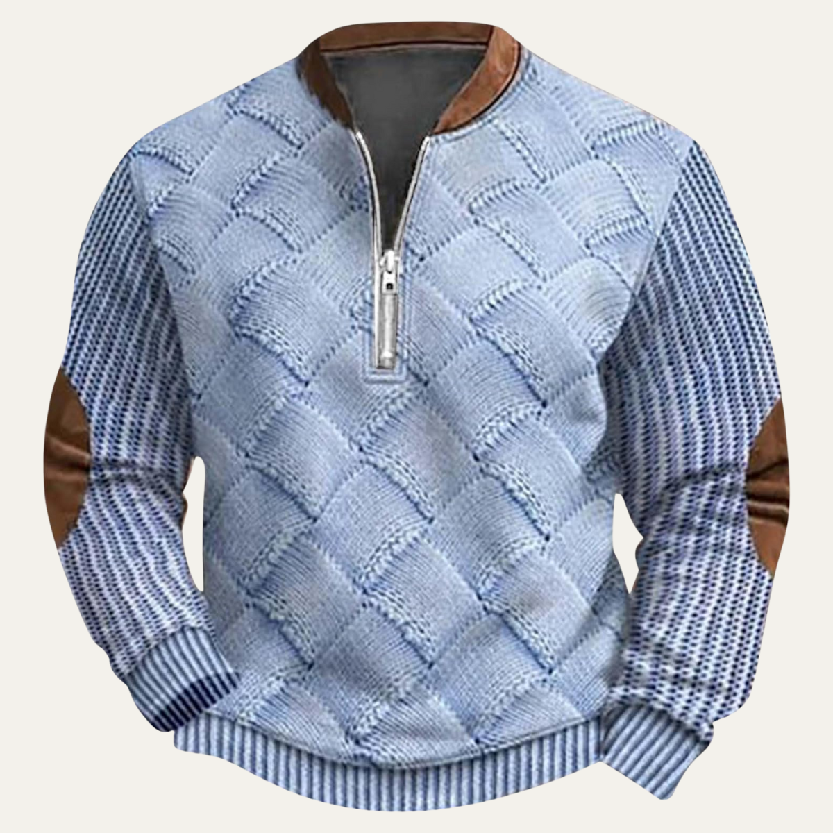 Warm Mens Cable Knit Half Zip Sweater with Patches - Nocini