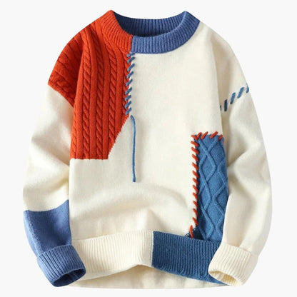 Cozy Mens Patchwork Knit Sweater - Olytrend