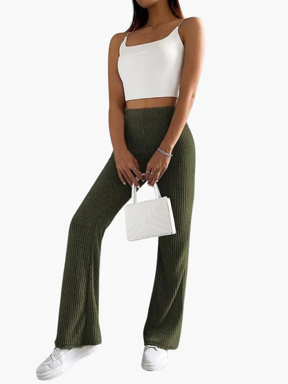 Soft High Waisted Knit Trousers for Women – Relaxed Fit Pants - Olytrend