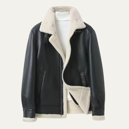 Warm Men's Fleece Lined Leather Aviator Jacket - Nocini