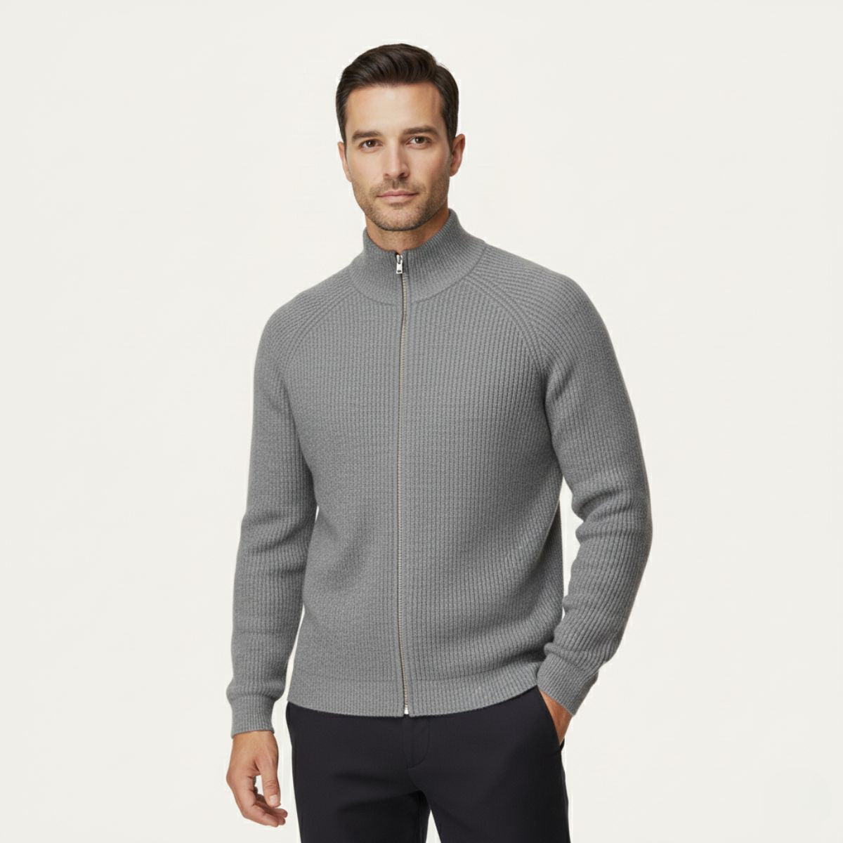 Luxury Men's Soft Merino Wool Zip Cardigan
