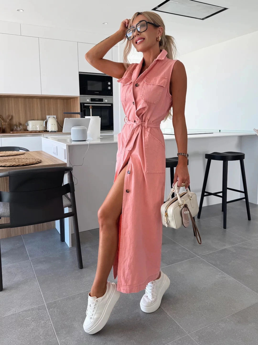 Ladies Fashionable Long Denim Maxi Dress