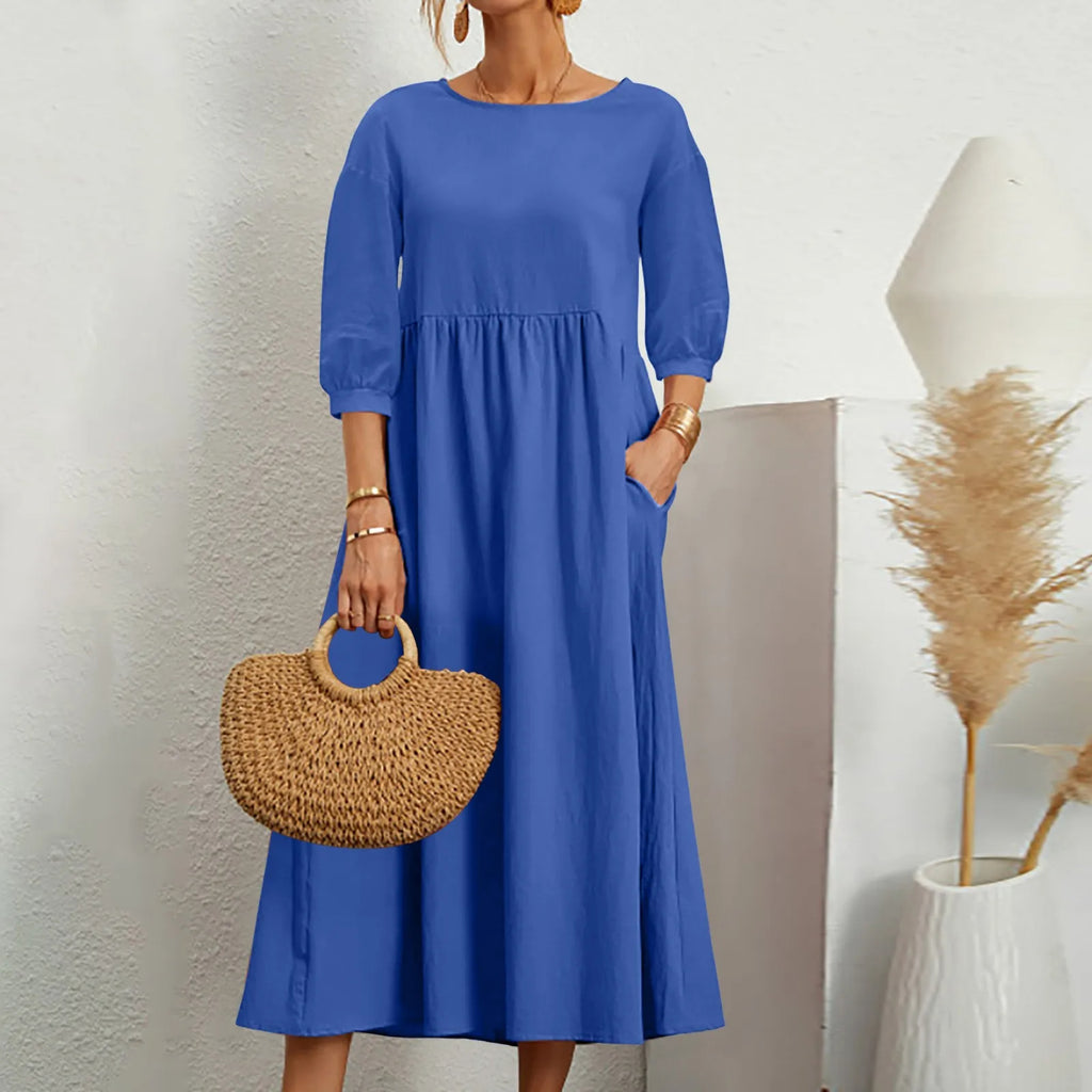 Relaxed Fit Floral Midi Dress Comfortable Everyday Wear - Olytrend
