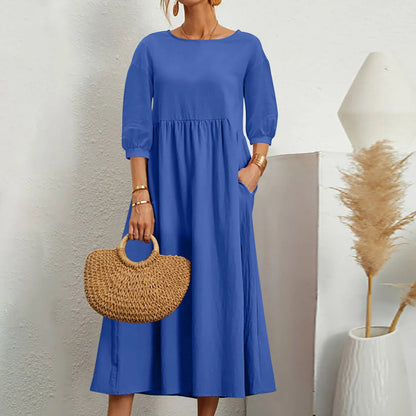 Relaxed Fit Patchwork Midi Dress Comfortable Everyday Wear - Olytrend