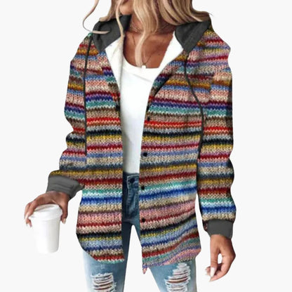 Ladies Cozy Striped Sweater Jacket
