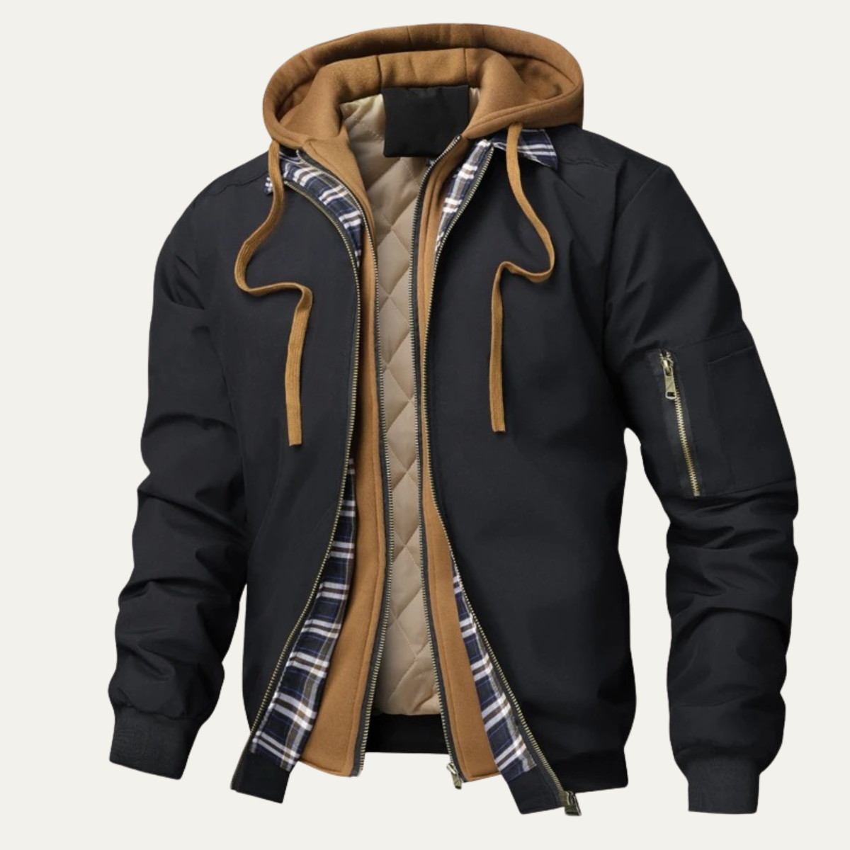 Warm Fleece Lined Mens Hooded Bomber Jacket - Nocini