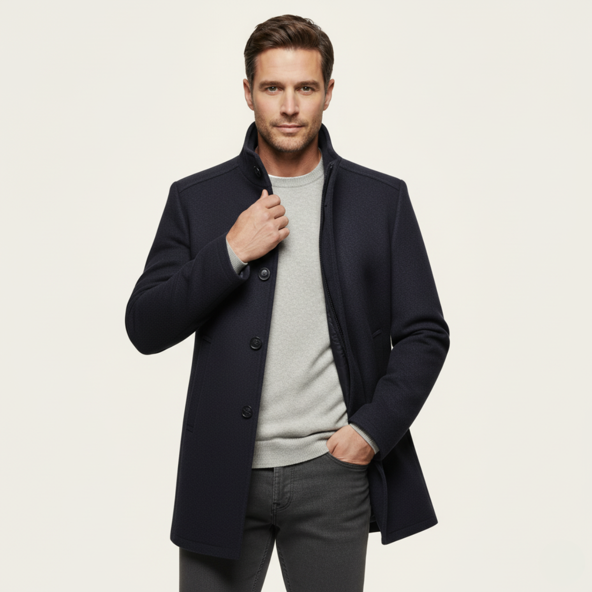 Men's Thermal Wool Button Coat with Fleece Lining