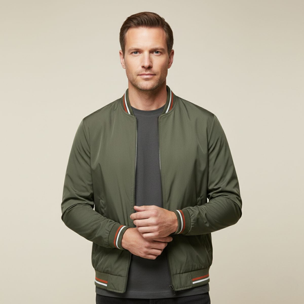 Slim Fit Mens Casual Bomber Jacket Zip Up