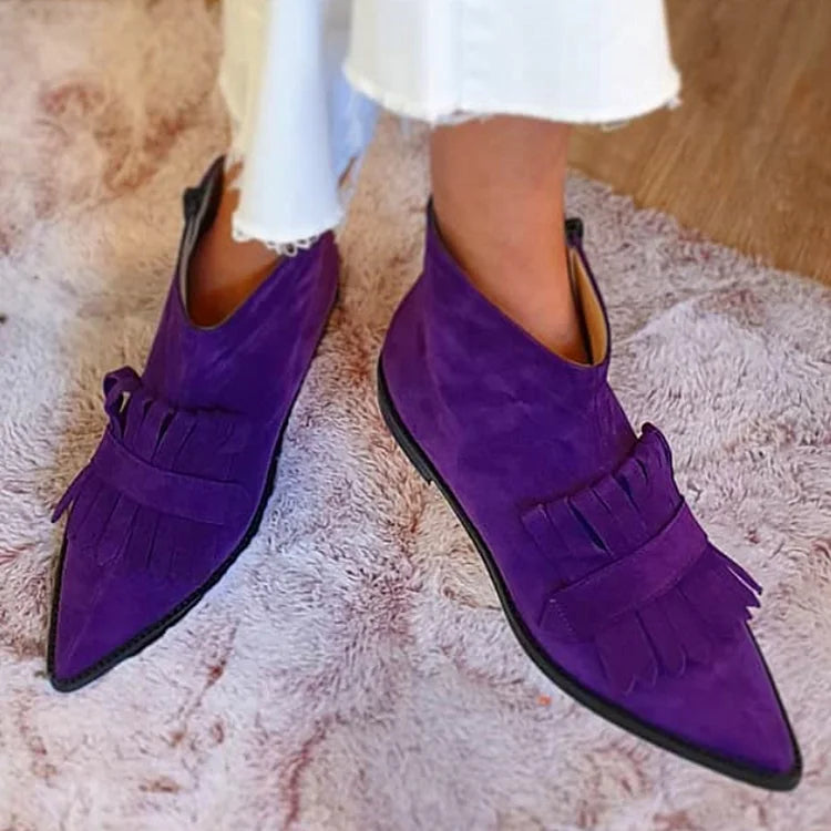 Fringed Low Heel Ankle Boots - Olytrend