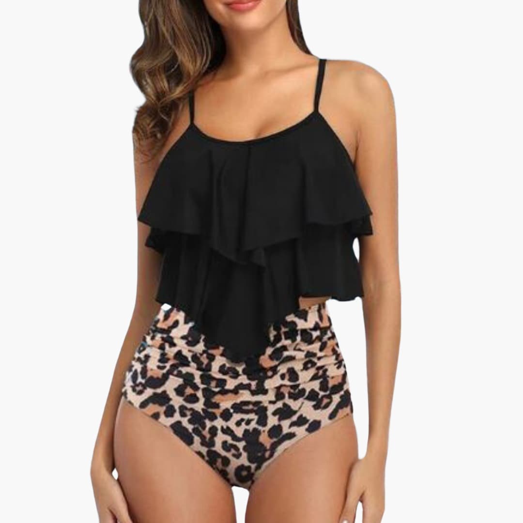 Flattering Two Piece Swimsuit with Ruching and Slimming Waist