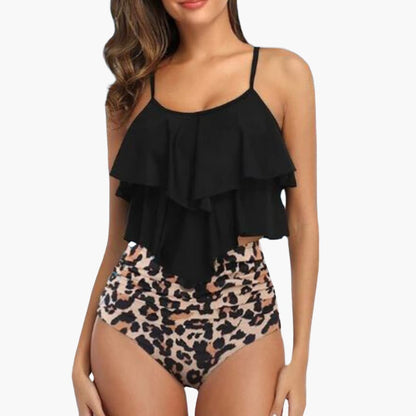 Flattering Two Piece Swimsuit with Ruching and Slimming Waist