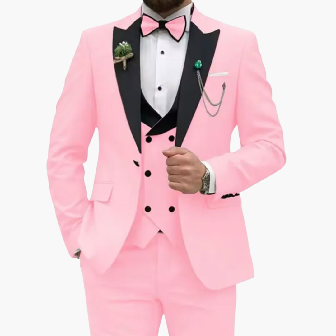 Slim Fit Men's 3 Piece Suit with Contrast Lapels