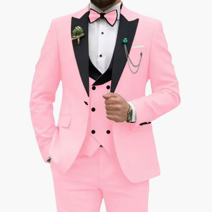 Slim Fit Men's 3 Piece Suit with Contrast Lapels