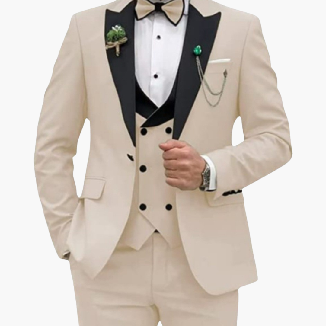 Slim Fit Men's 3 Piece Suit with Contrast Lapels