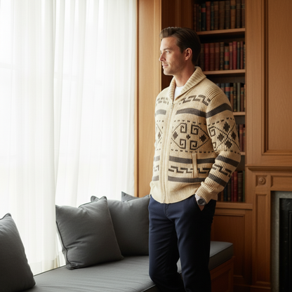 Warm Mens Aztec Pattern Cardigan Sweater