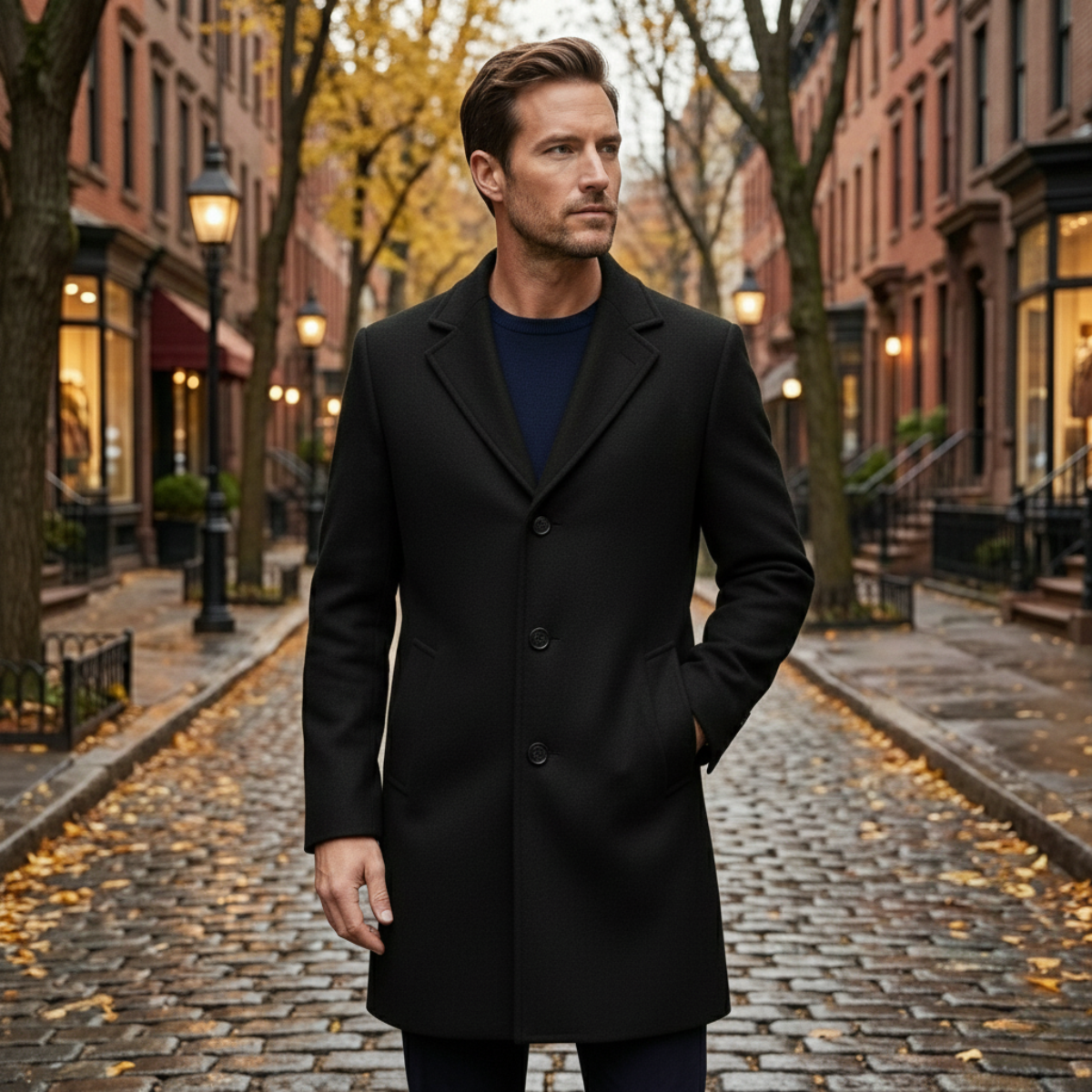Classic Men's Double Breasted Wool Long Coat