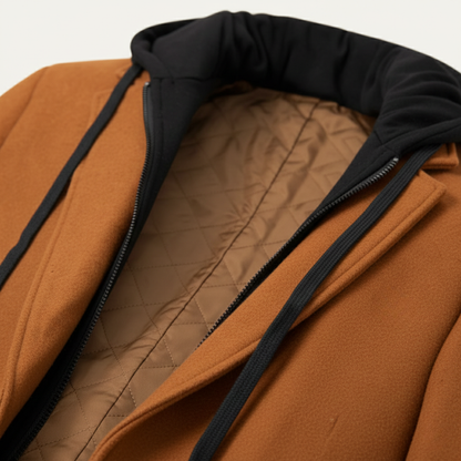 Warm Quilted Men's Wool Hooded Coat