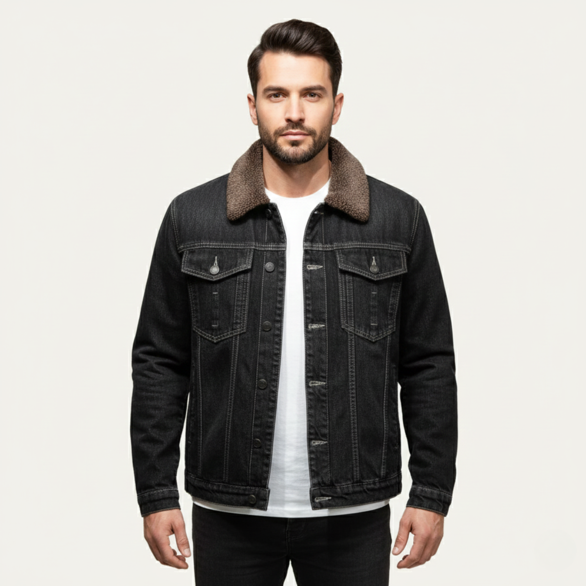 Warm Mens Fleece Lined Denim Winter Coat