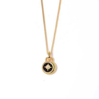 Luxury Silver Gold Chain Black Onyx Pendant Necklace - Pexav