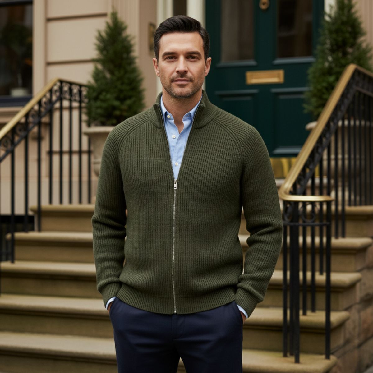 Luxury Men's Soft Merino Wool Zip Cardigan