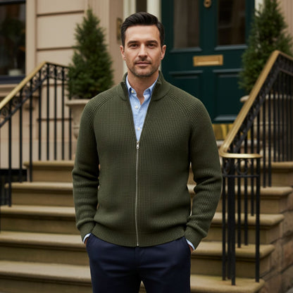 Luxury Men's Soft Merino Wool Zip Cardigan