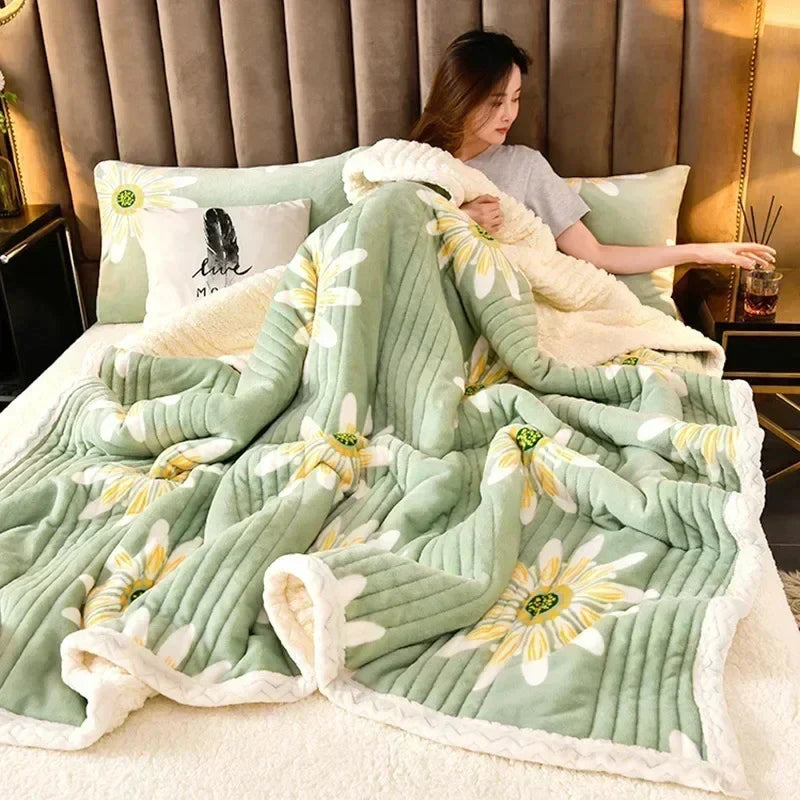 Cozy Floral Sherpa Throw Blanket