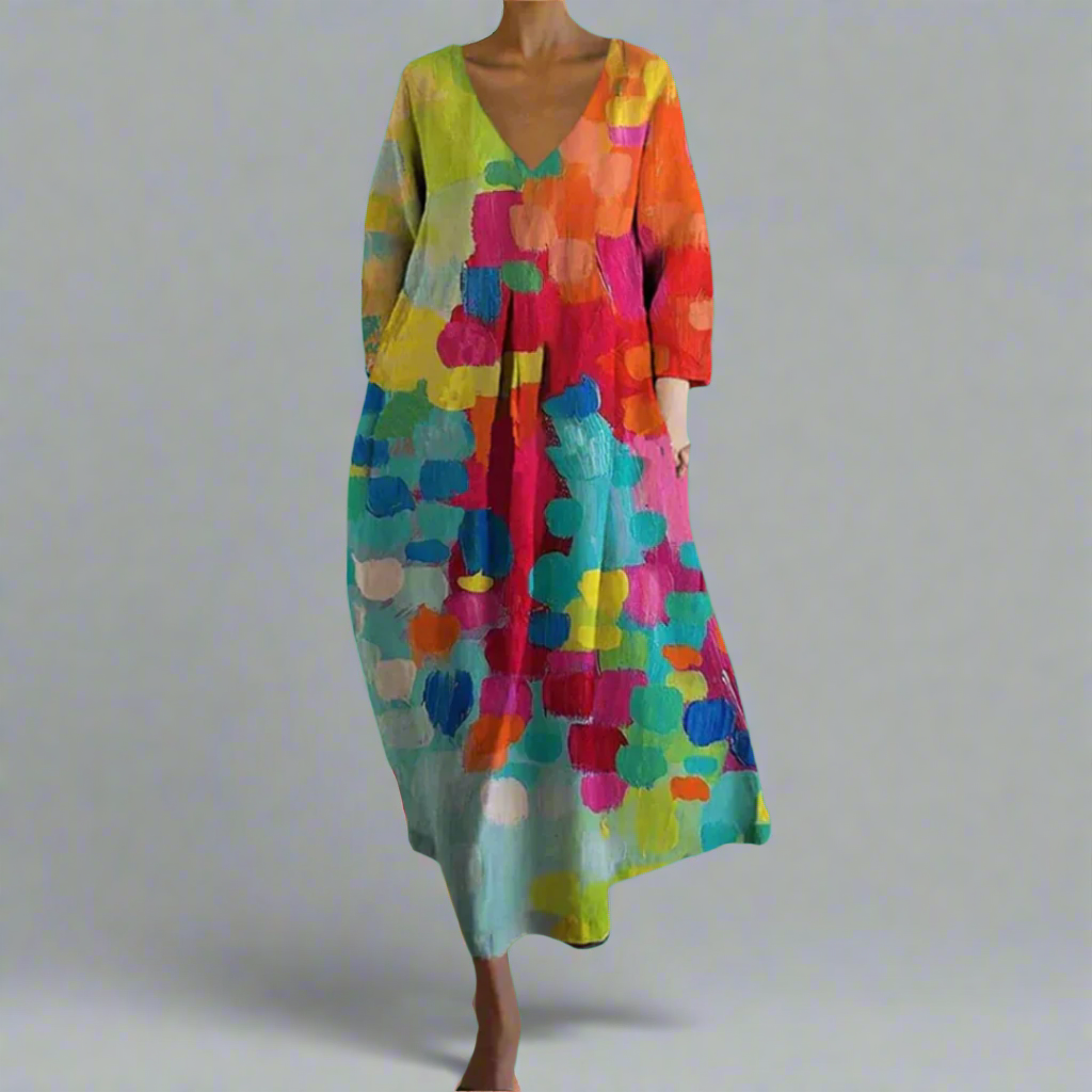 Vibrant V-Neck Summer Dress - Olytrend