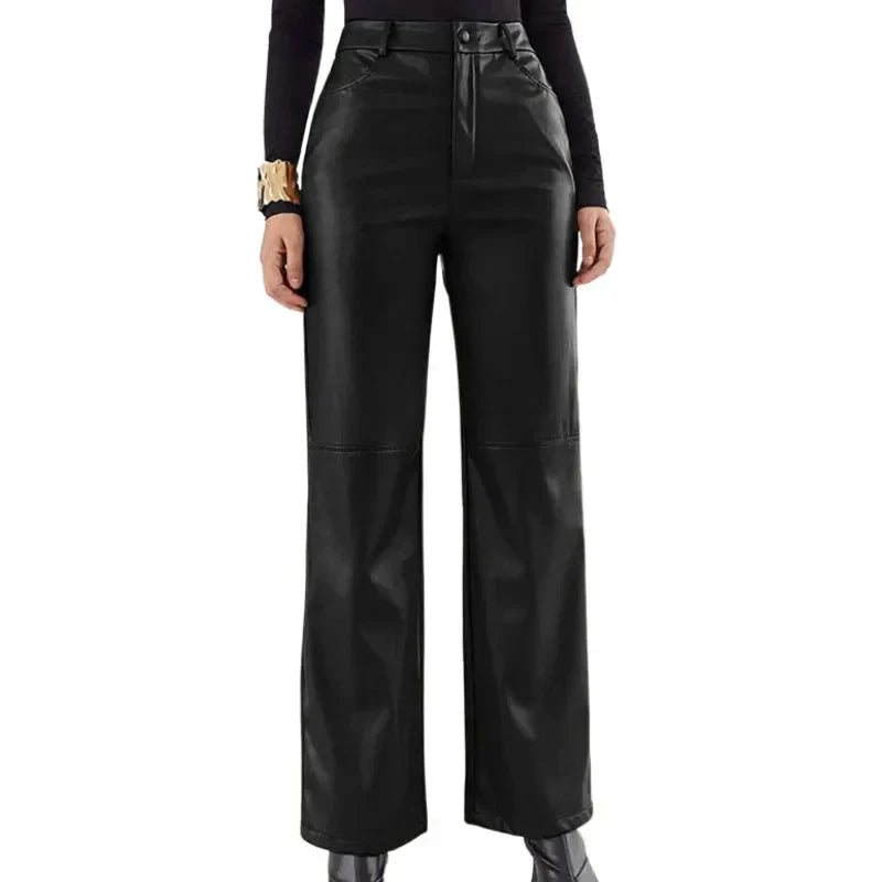 Slim Fit High Waist Leather Women's Trousers - Olytrend