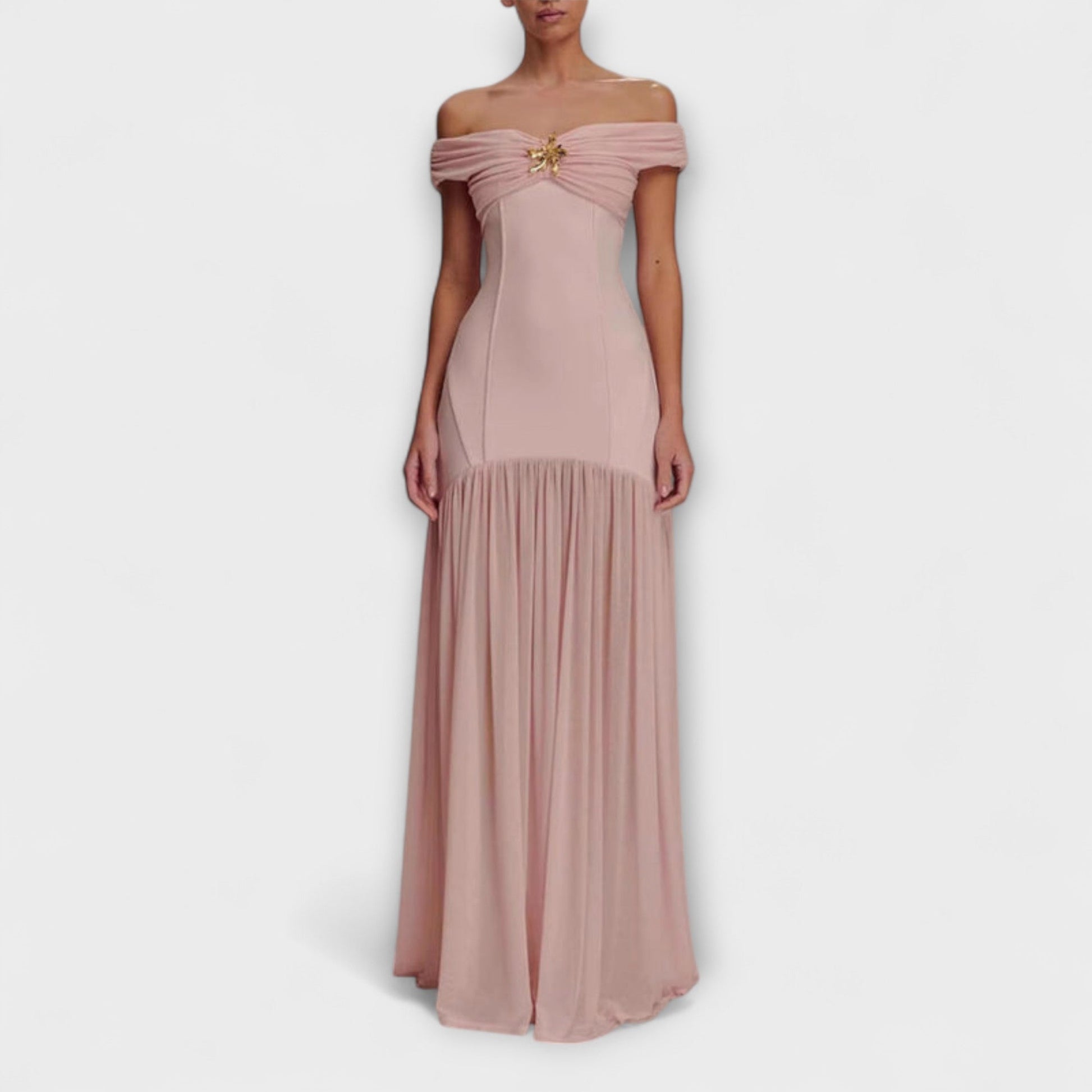 Beautiful Ruffled Off Shoulder Evening Gown Dress - Nocini