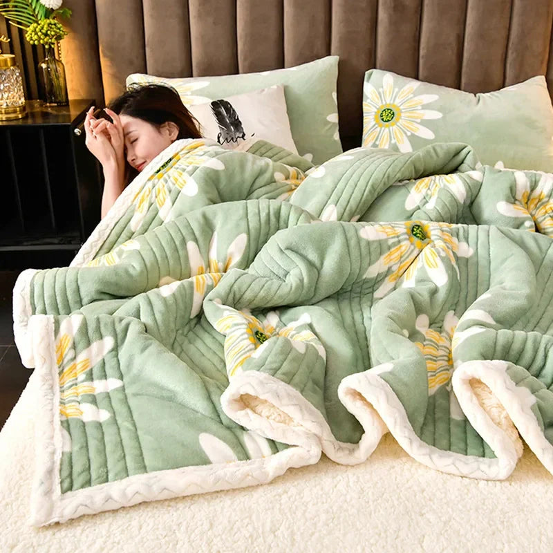 Cozy Floral Sherpa Throw Blanket