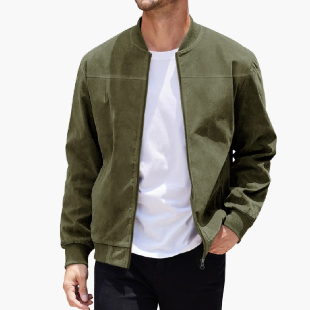 Men's Zip Up Ribbed Collar Bomber Jacket