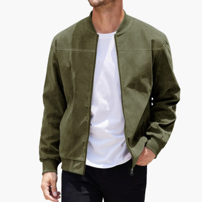 Men's Zip Up Ribbed Collar Bomber Jacket