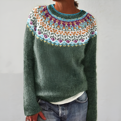 Ladies Floral Crew Neck Sweater - Olytrend
