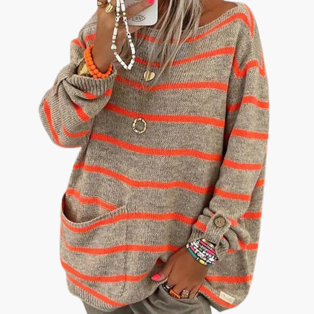Ladies' Crew Neck Sweater with Front Pouch - Olytrend