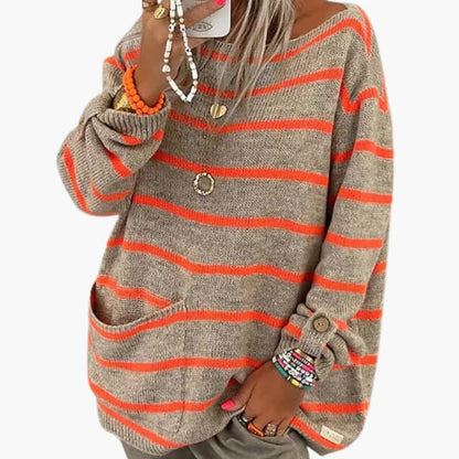 Ladies' Crew Neck Sweater with Front Pouch - Olytrend