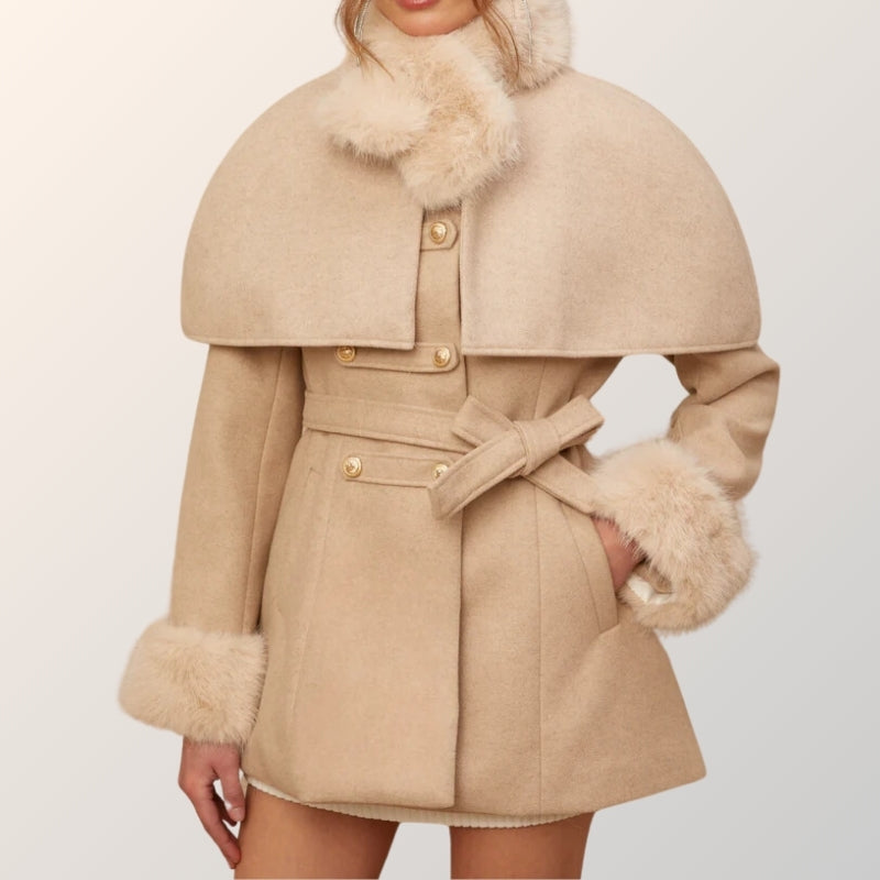 Luxurious Fur Trimmed Cape Winter Coat - Nocini