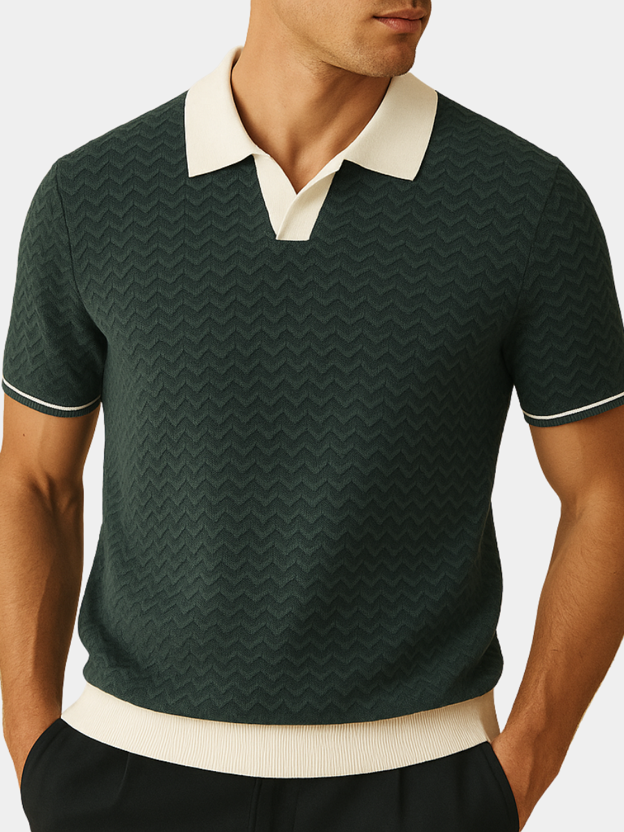 Casual Short Sleeve Polo Shirt with Colorful Zig Zag Design - Nocini