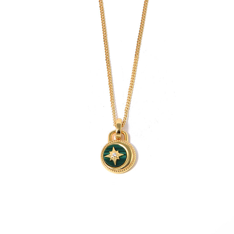 Celestial Drop Necklace, Sterling Silver, Gold Accents, Green Stone - Pexav
